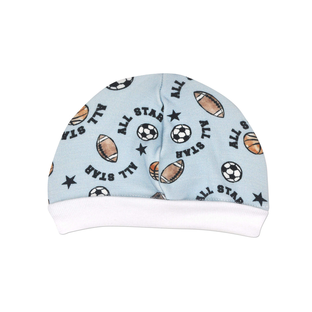 This little Allstar cap is perfect for preemies. The fold-up band helps keep bright lights out of little eyes, and provides growing room.