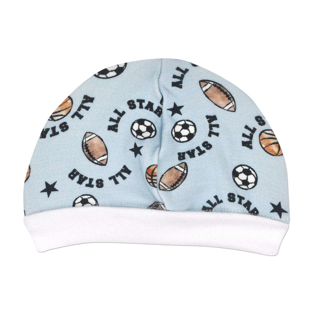 This little Allstar cap is perfect for preemies. The fold-up band helps keep bright lights out of little eyes, and provides growing room.