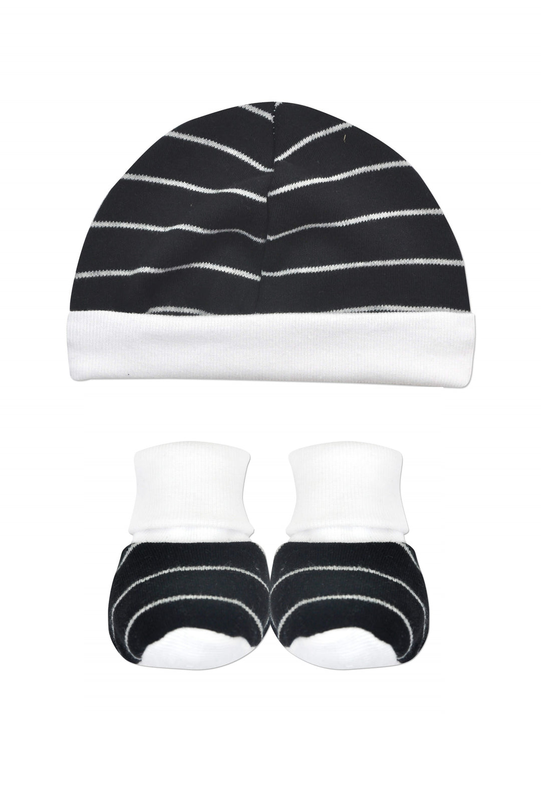 Black and White Stripe Cap & Bootie Set