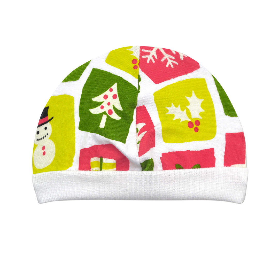 This little Christmas Time cap is perfect for preemies. The fold-up band helps keep bright lights out of little eyes, and provides growing room.