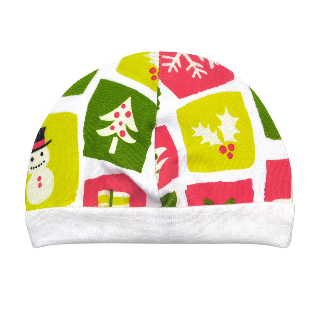 This little Christmas Time cap is perfect for preemies. The fold-up band helps keep bright lights out of little eyes, and provides growing room.