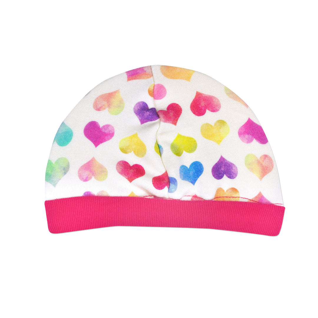 This little Colorful Hearts cap is perfect for preemies. The fold-up band helps keep bright lights out of little eyes, and provides growing room.