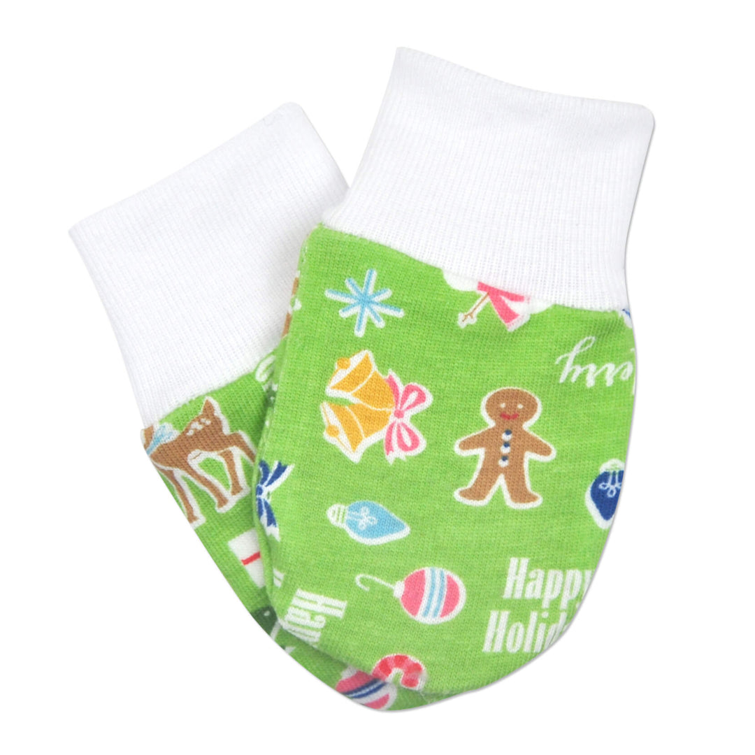 Happy Holiday Green Cotton Mittens