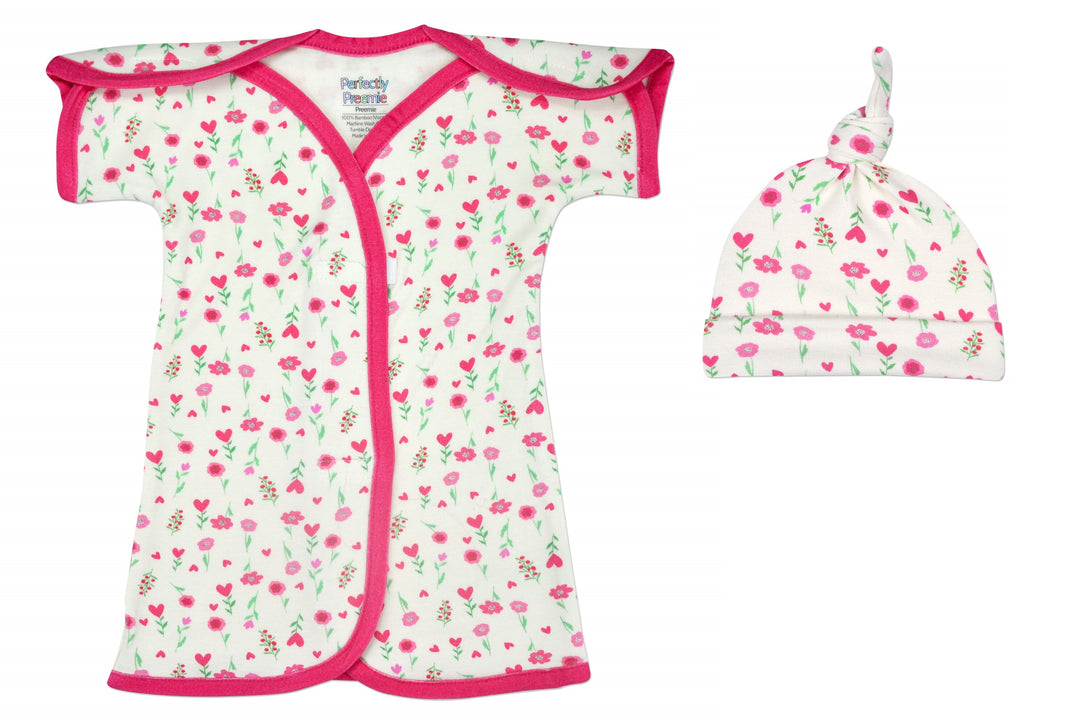 Hearts Floral Bamboo NICU Gown