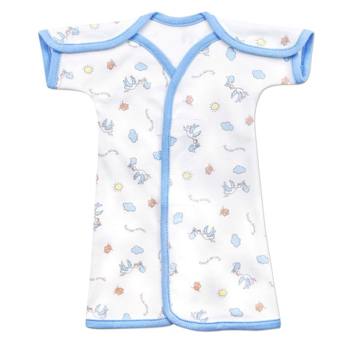 Stork Blue Cotton NICU Gown