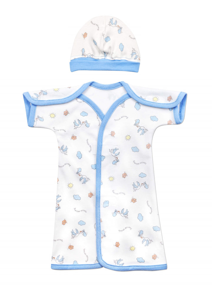 Stork Blue Cotton NICU Gown