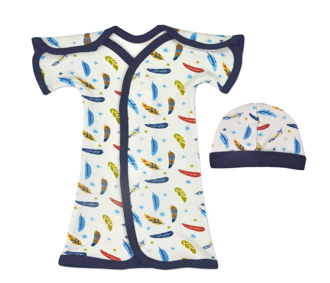 Navy Feathers Bamboo NICU Gown