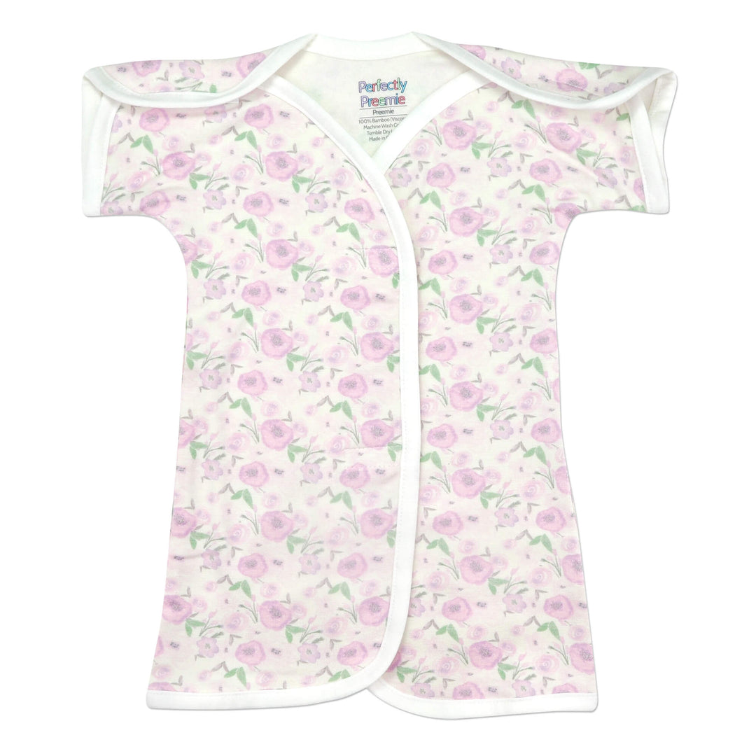 These Bamboo NICU Gowns are so soft and work great in the NICU. This purple floral print is a perfect choice for your little girl.