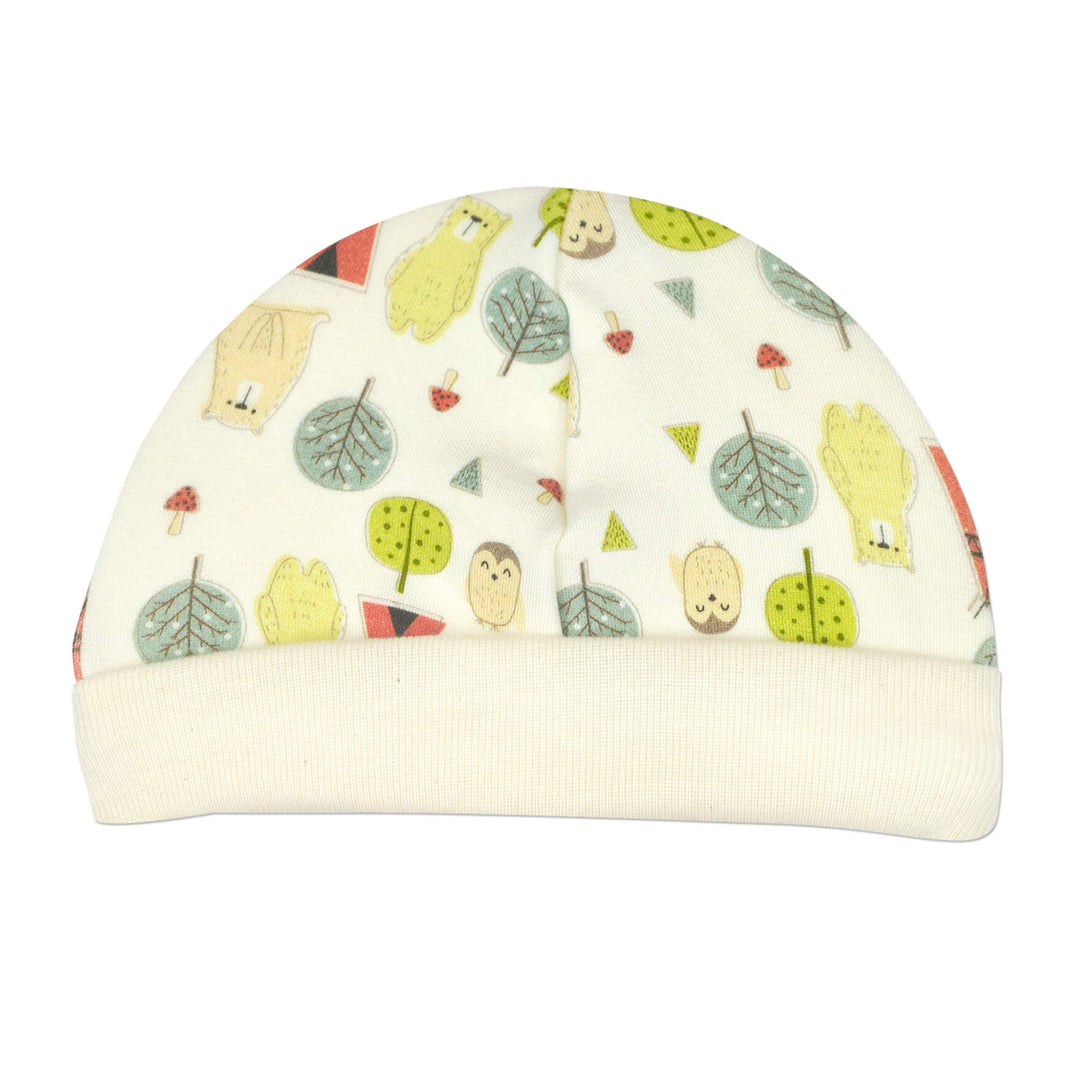 Bamboo Cap in the woodland print. The perfect thing for little preemies.