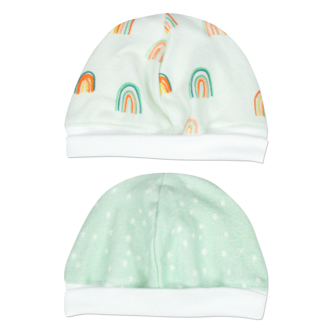 Mint Rainbow 2PK Flannel Cap Set