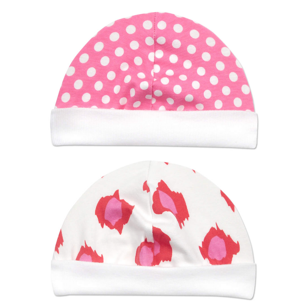 Pink Polka Dot Leopard 2PK Cap Set