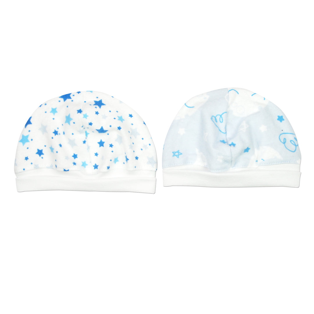 Sleepy Time Moon Blue Flannel Caps - 2pk