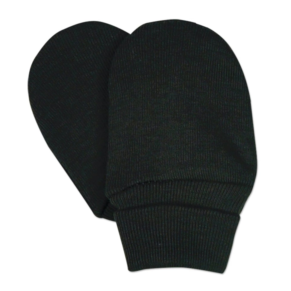 Solid Black Cotton Mittens