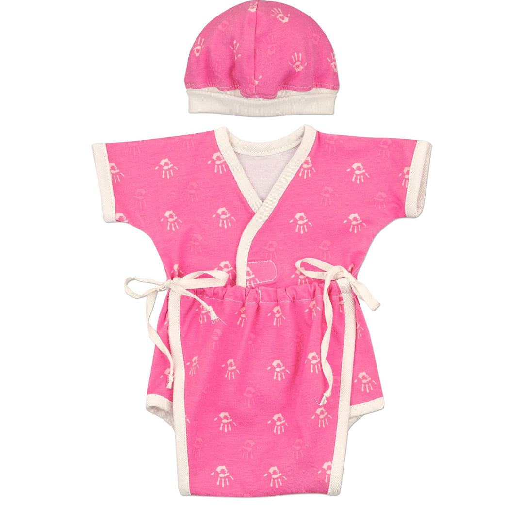 Preemie Girls Pink HandPrint Sweet-Tee With matchinf cap