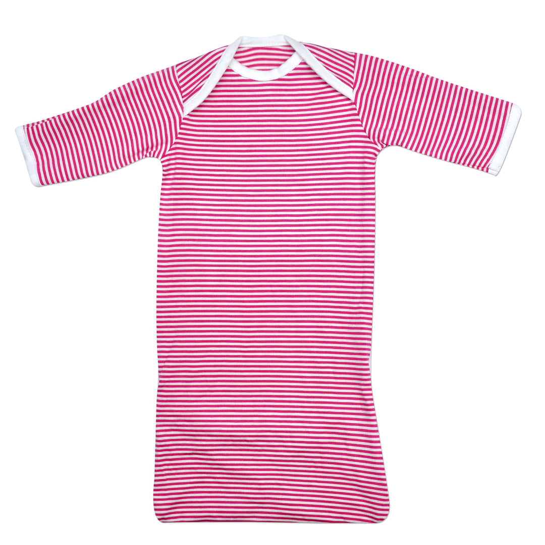 Preemie Girls Pink Striped Bamboo Sleeper Gown