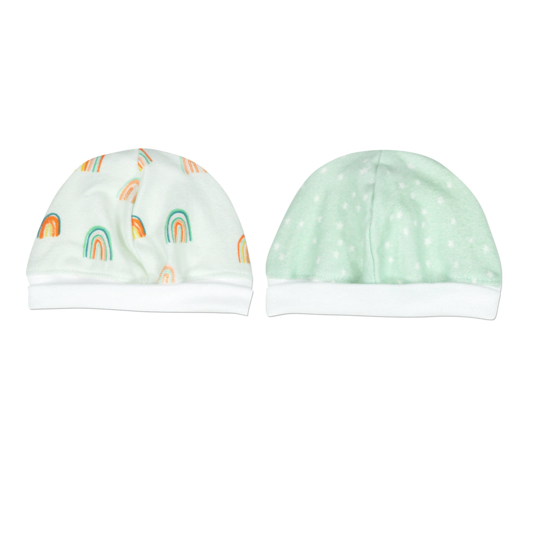 Mint Rainbow 2PK Flannel Cap Set