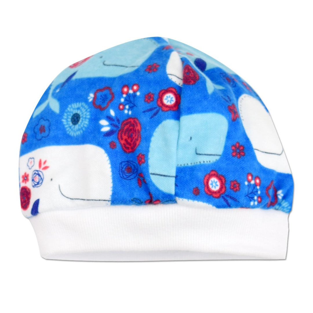 Preemie Blue Whales and Red Flowers Girl Cap