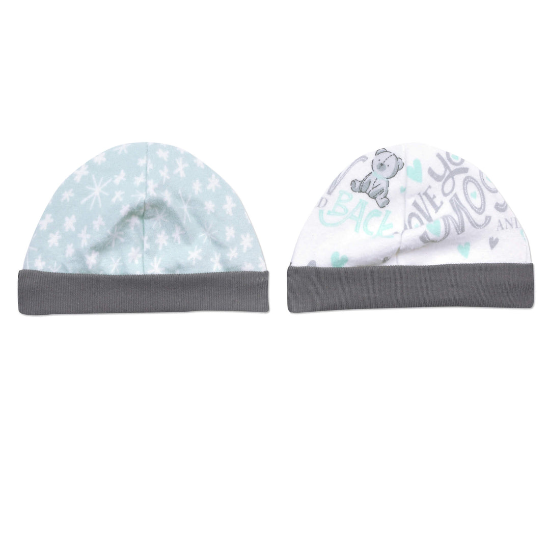 Love You To The Moon & Back Blue Flannel Caps - 2pk