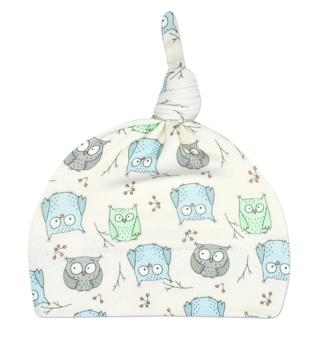 Bamboo Knot Hat in the Night Owl print. The perfect thing for little preemies.