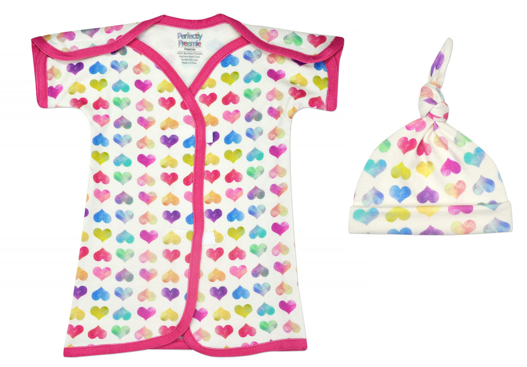 Colorful Hearts Bamboo NICU Gown