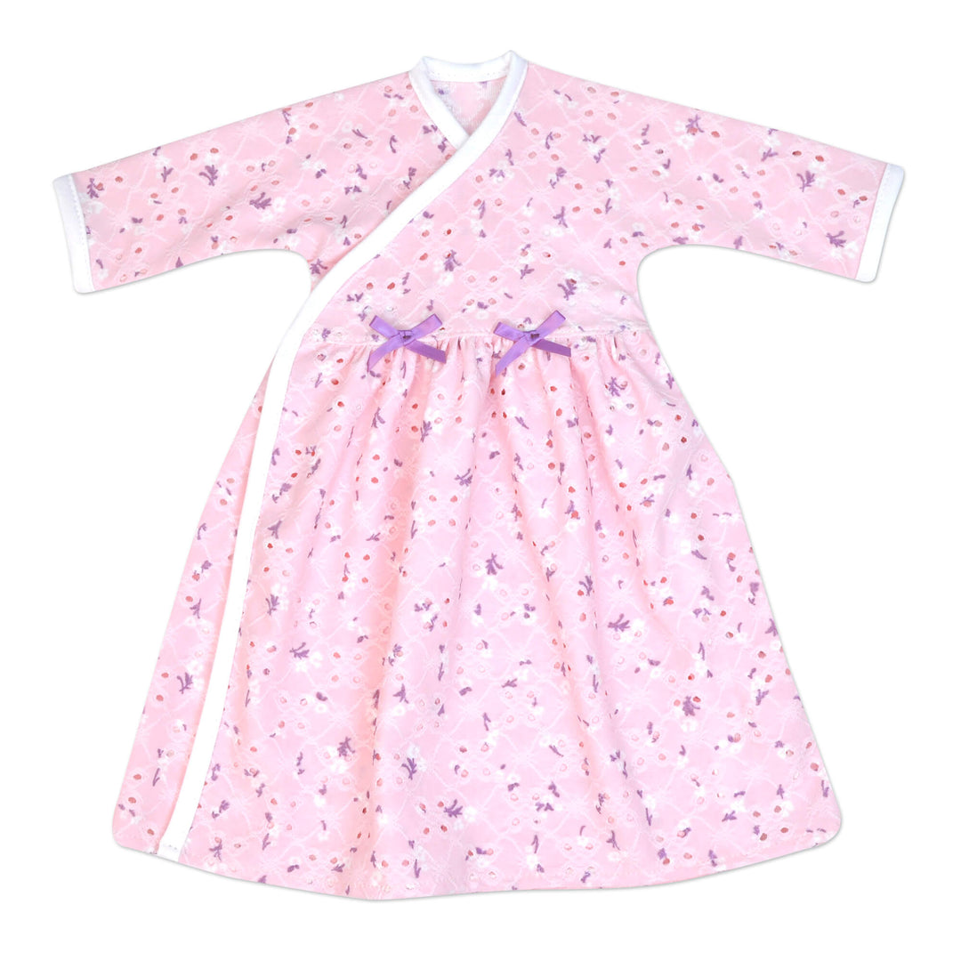 Pink Floral Eyelet Long Wrap Dress