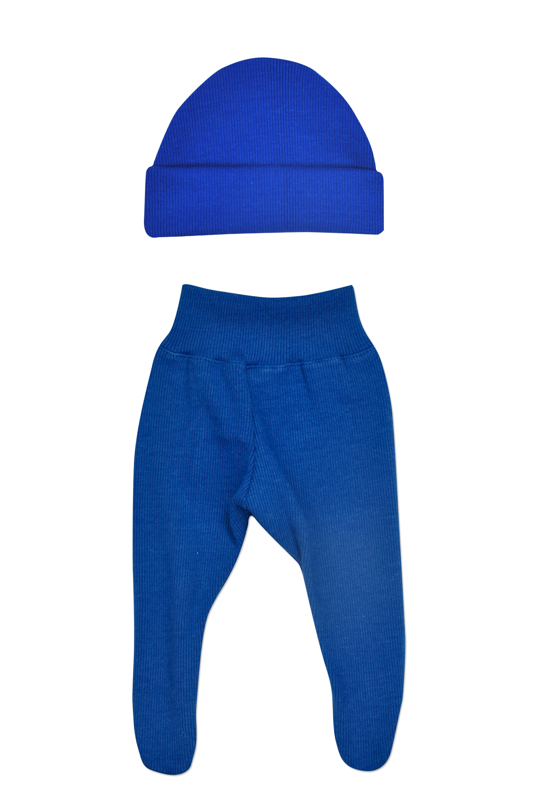 Royal Blue Ribbed Footed Pants and Hat Set