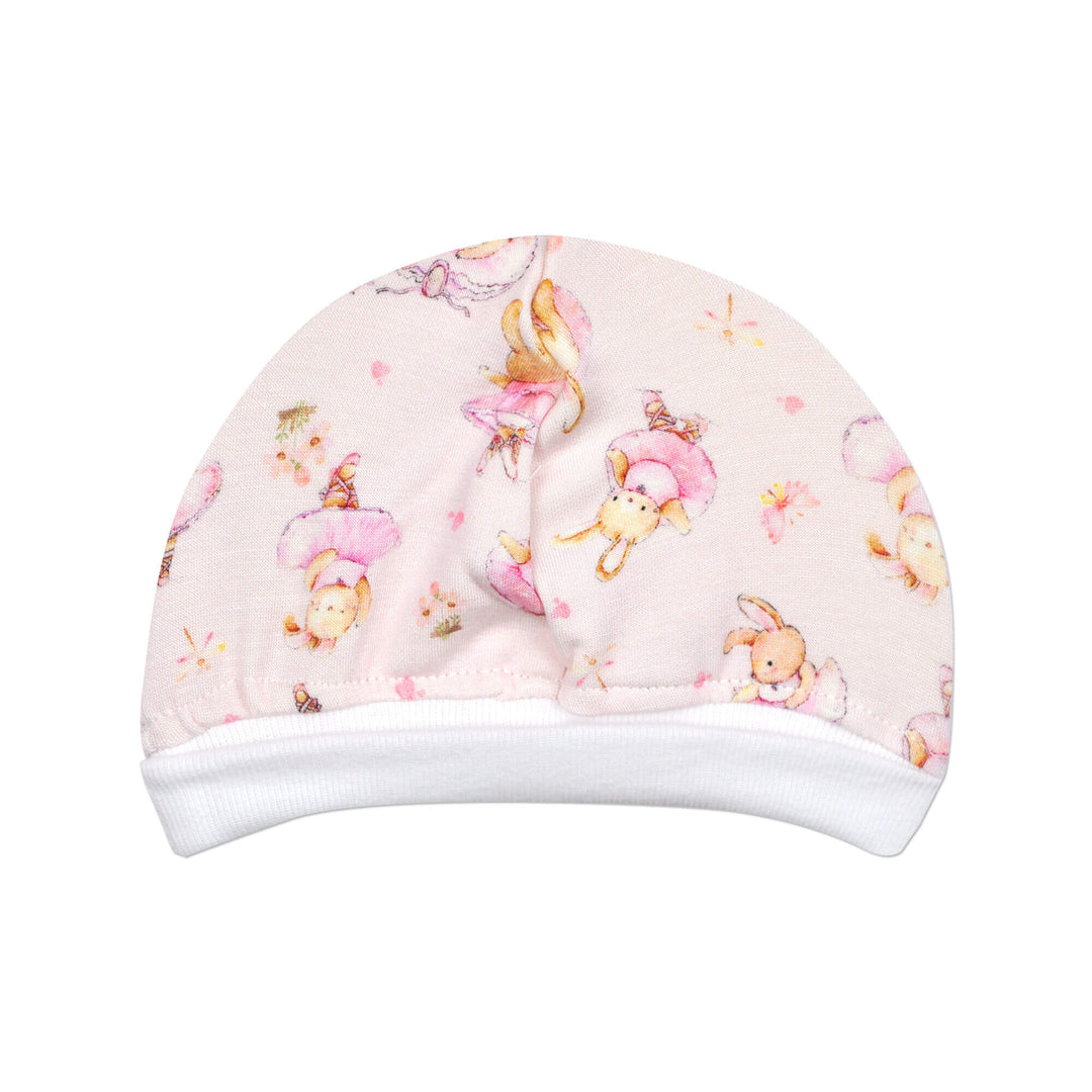This little Tiny Dancer cap is perfect for preemies. The fold-up band helps keep bright lights out of little eyes, and provides growing room.