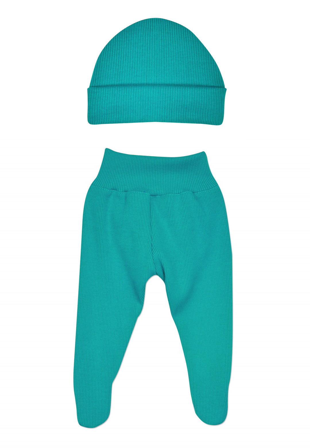 Teal Ribbed Footed Pants and Hat Set