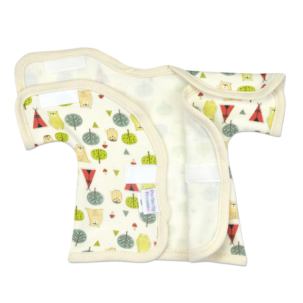 The velcro on the shoulders and front help make this little shirt easy to work around any medical needs.