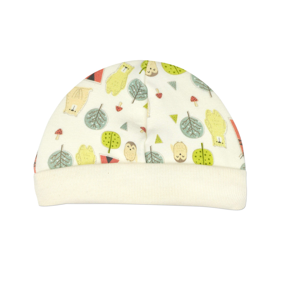 Bamboo Cap in the woodland print. The perfect thing for little preemies.