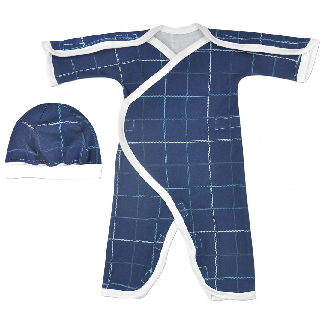 Blue Plaid Long Sleeve Cotton NIC-Jumpsuit
