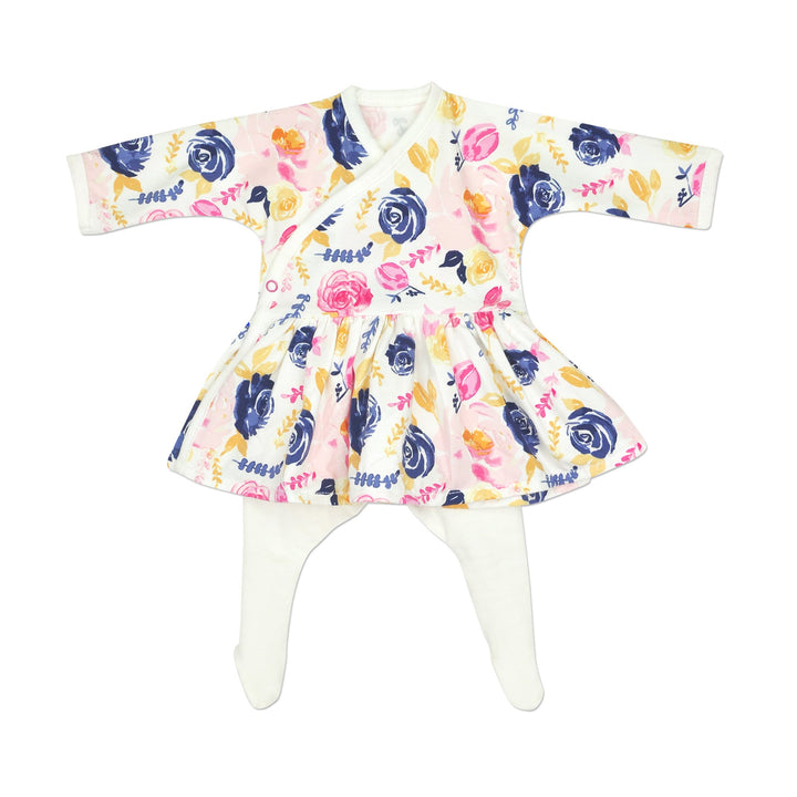 Preemie Girls Floral Side Snap Dress, With Matching Tights