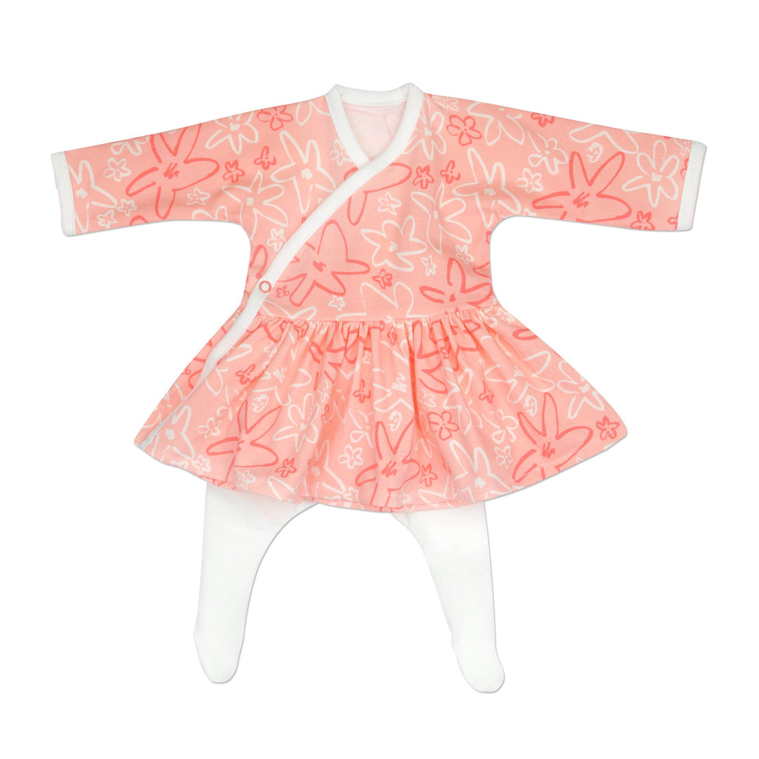 Preemie Girls Floral Side Snap Dress, With Matching Tights