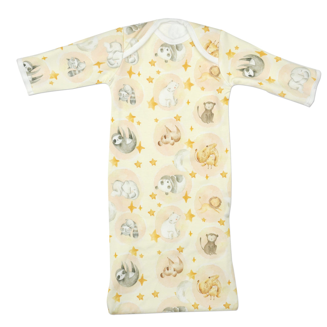 Preemie Yellow Animal Print Bamboo Sleeper Gown