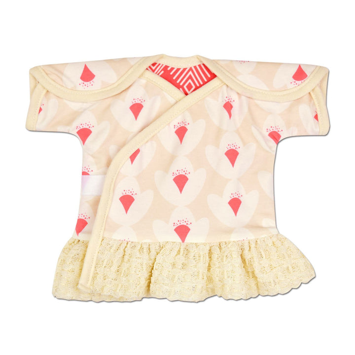 Preemie Girls Reversible Nicu Dress, Cream and Coral Floral Print