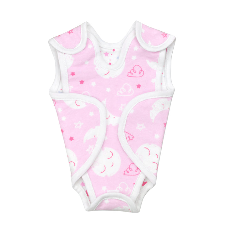 Preemie Girls NICU Friendly Nic-Suit. Soft cotton flannel, with easy Velcro closures. Made from two separate pieces to provide the best access for NICU needs. Pink Moon and stars print, reversible for two different looks 