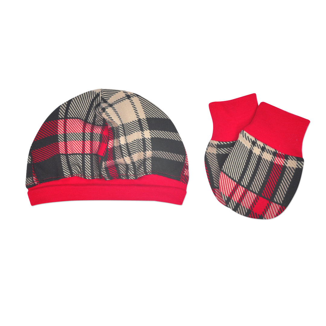 Red and Black Plaid Mitten & Cap Set