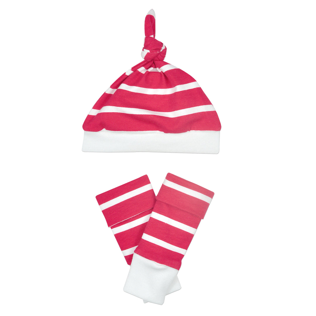 Red Stripe Knot Hat & Legwarmer Set