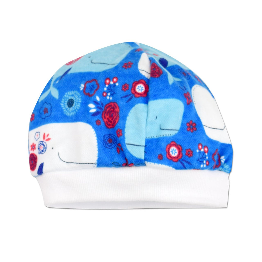 Preemie Blue Whales and Red Flowers Girl Cap